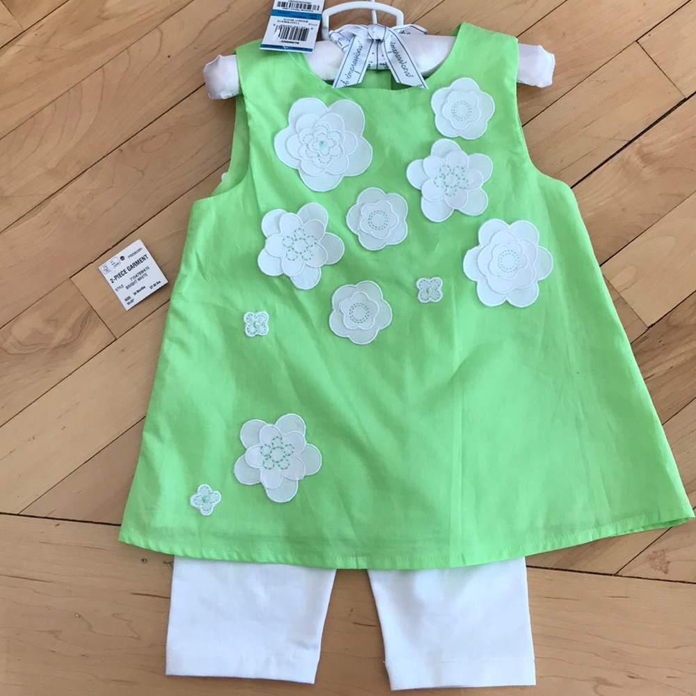 New w/t baby girl 24mo green/ white summer outfit